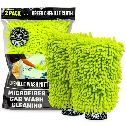 Chemical Guys MIC49302 Chenille Premium Scratch-Free Microfiber Wash Mitt, Lime Green, 9.6" x 2.3" x 7" (2 Pack)