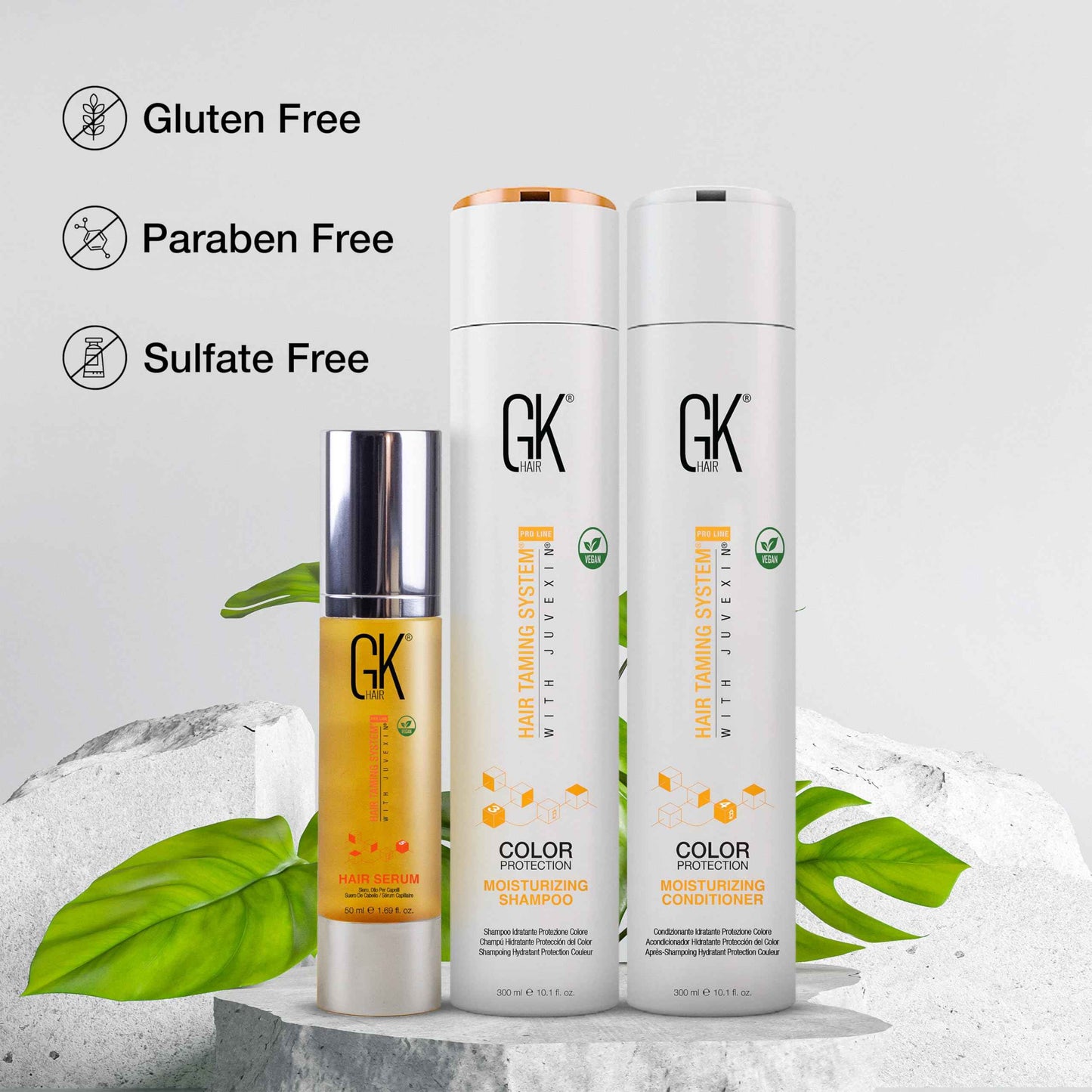 GK HAIR Hydrating Moisturizing Shampoo and Conditioner Set (10.1 Fl Oz) Global Keratin Anti Frizz Serum Dry Damaged Repair Argan Oil (1.69 Fl Oz) All Hair Types Sulfate Paraben Free Unisex