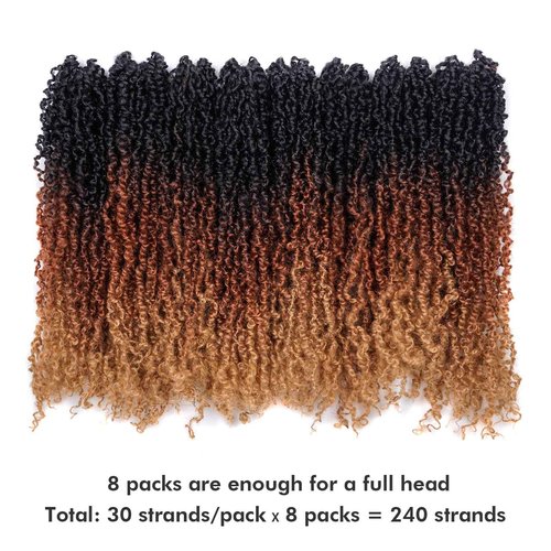 Toyotress Yanky Twist Crochet Hair - 16 Inch 8 Packs (30 Strands/Pcs) Fluffy Spring Mini Twist Passion Twist, 3 Tones Ombre Brown Pre-Looped Crochet Braids Braiding Hair (16 Inch, OT30/27-8P)