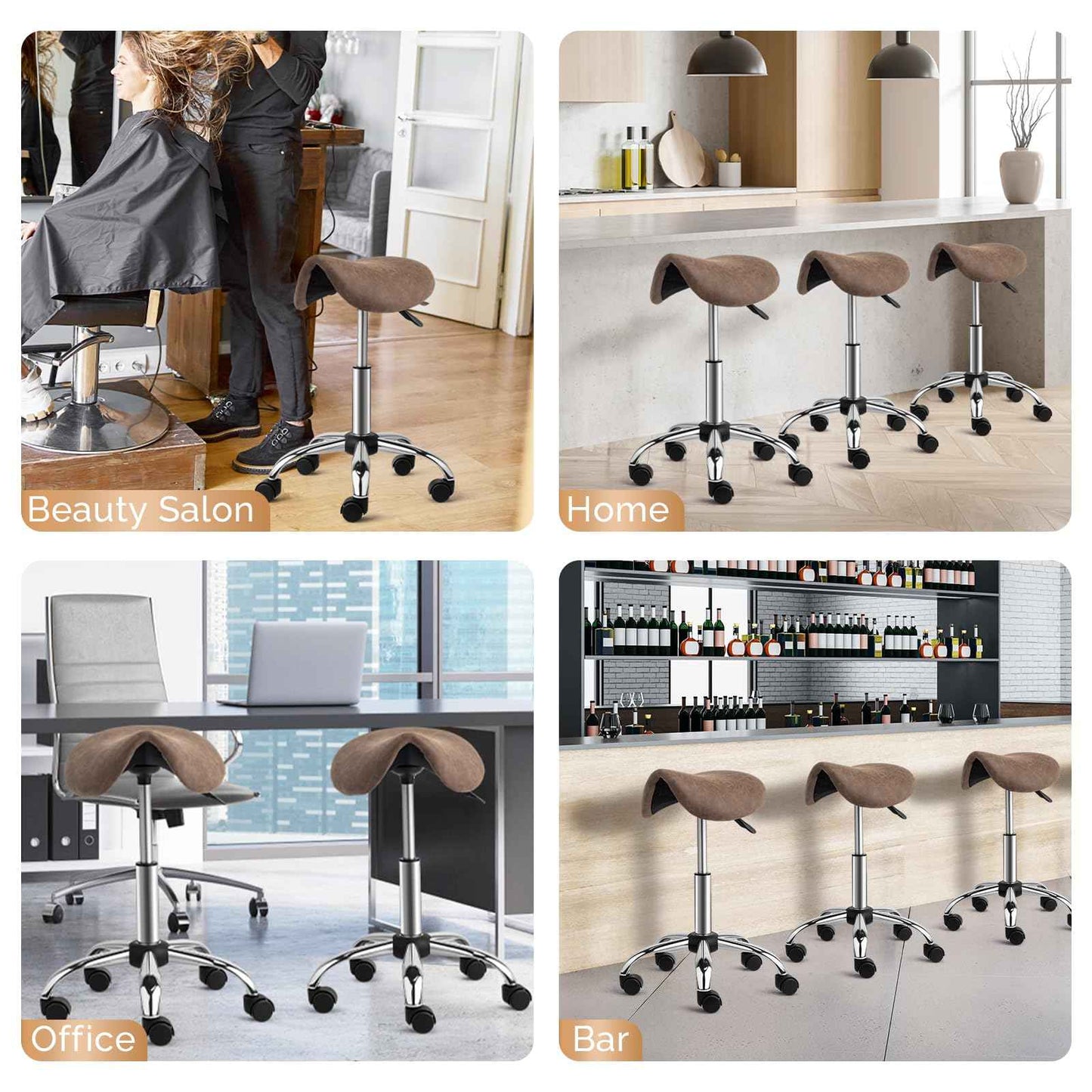 OmySalon Saddle Stool Rolling Chair, Ergonomic Saddle Chair with Swivel Wheels, Adjustable Hydraulic Stylist Cutting Stool for Salon Tattoo Massage Office Medical, Walnut