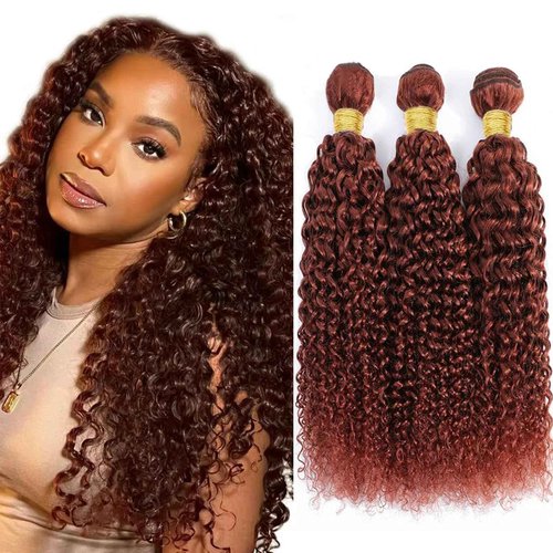 Fabimiya Human Hair Bundles Copper Red Brown 33# Jerry Curly 16 18 20 Inch Bundles Human Hair 100% Unprocessed Soft Sewn In Hair with Double Weft for Black Women