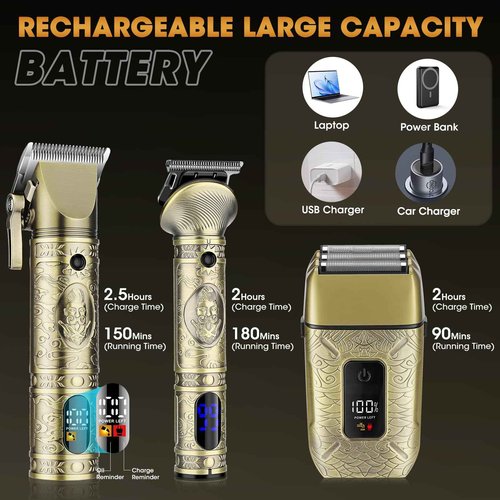 RESUXI Professional Hair Clippers for Men Electric Razor Shavers Nose Hair Trimmer and Detail Trimmer 5 Pcs Set，Cordless Beard Trimmer Barber Clippers for Hair Cutting Mens Grooming Kit