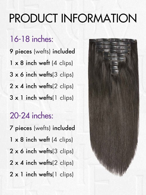LUVME HAIR Hair Extensions Real Human Hair Fullness with 1 Pack 135g Silky Straight Clip in Hair Extensions 9pcs 20clips 18 inch Hair
