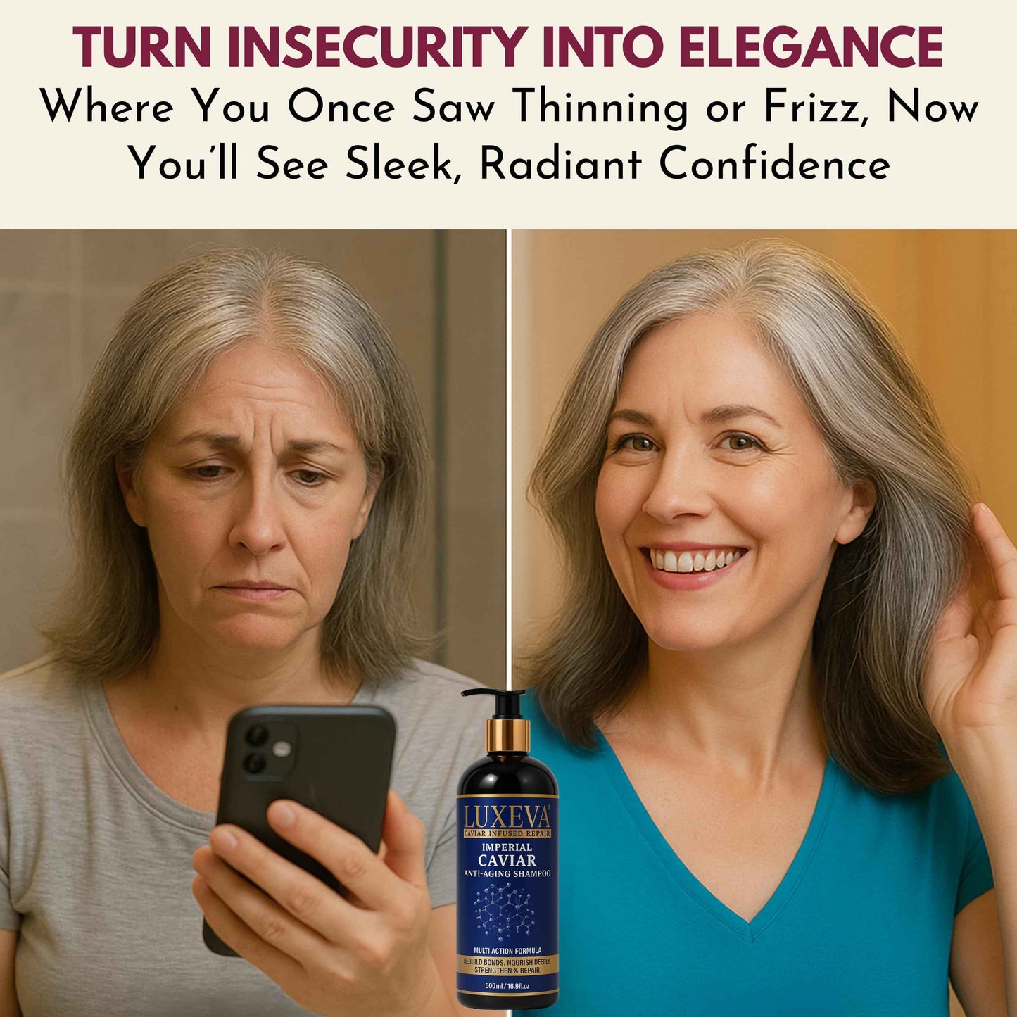 LUXEVA 3 in 1 Imperial Caviar Hydrating Shampoo & Conditioner Set For Bond Repair, Dry, Damaged & Anti-Aging Hair Care. Moisturizing Sulfate Free Shampoo & Conditioner For Women, Men | 90 Days Supply