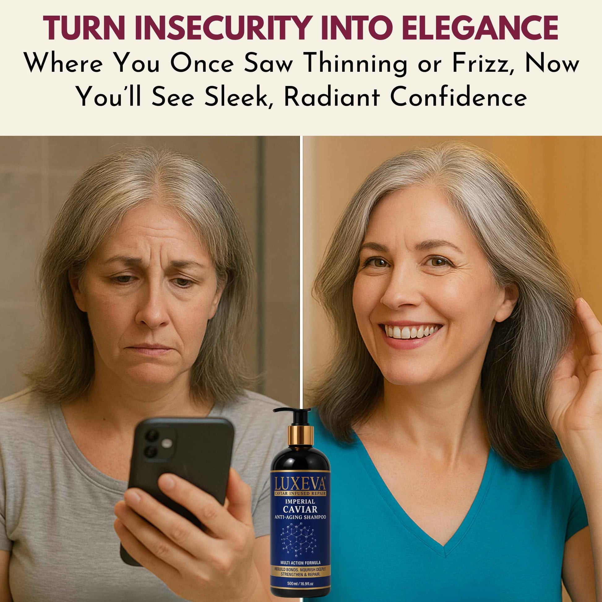 LUXEVA 3 in 1 Imperial Caviar Hydrating Shampoo & Conditioner Set For Bond Repair, Dry, Damaged & Anti-Aging Hair Care. Moisturizing Sulfate Free Shampoo & Conditioner For Women, Men | 90 Days Supply