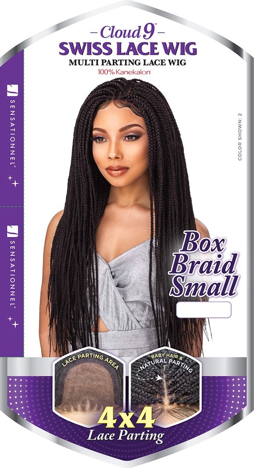 Sensationnel Cloud9 4x4 Braided Wig - Box Braid Small Hand Tied Swiss Multi Parting Lace (1B OFFBLACK)