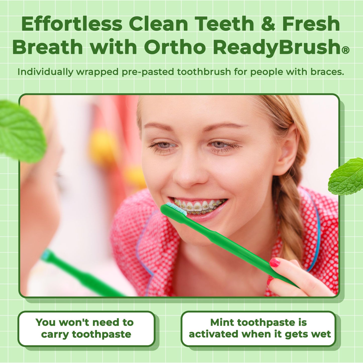 Ortho ReadyBrush Prepasted Individually Wrapped Toothbrush- Soft Orthodontic Gentle V-Trim Bristles for Braces, Gum Care - 144 Pack - Children or Adults Made in USA (144)