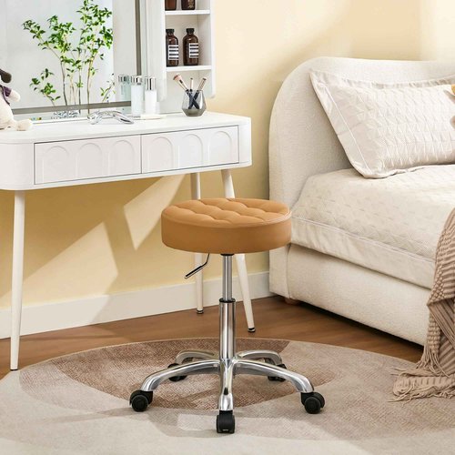 FIRAVOE Rolling Stool Adjustable Height (300lbs Capacity) (Sturdy Aluminum Base) Swivel Massage Stool with Wheels (Camel Brown)