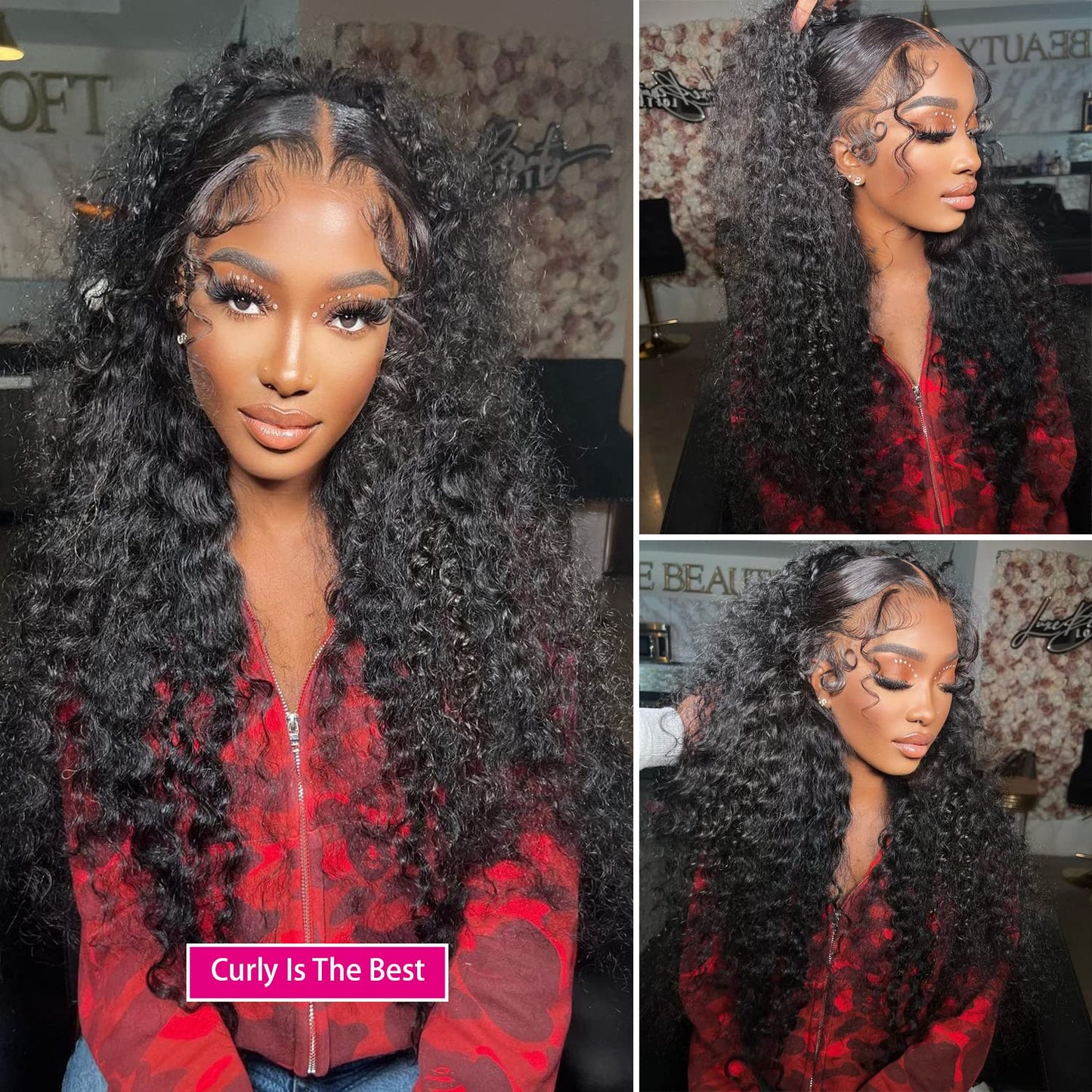 13x4 Deep Wave Lace Front Wigs Human Hair Pre Plucked Lace Frontal Deep Wave Lace Frontal Wigs for Black Women 180 Density Glueless Brazilian Front Lace Wigs (22inch)