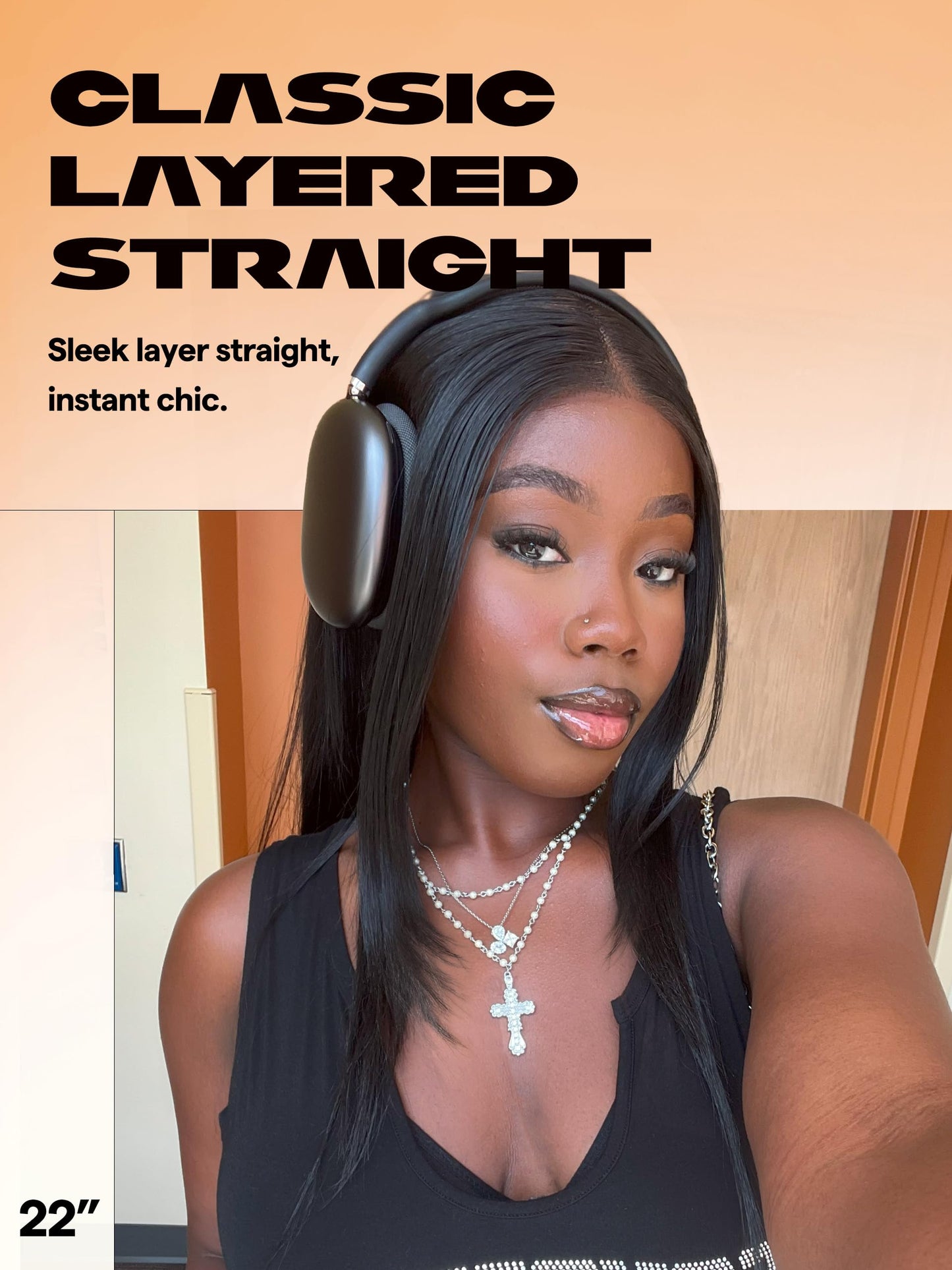 GORGIUS Black Straight Lace Front Wigs Pre Cut Glueless Layered Wig Middle Part Synthetic Frontal Wig with Natural Hairline 24 Inch