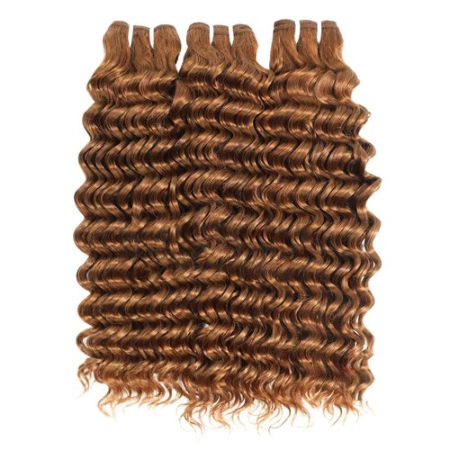 MOMOSHERO Color 30 Bundles Human Hair Deep Wave 18 18 18 Inch Human Hair Curly Bundles Light Brown 10A Curly Sew In Hair Bundles Chestnut Auburn Brown Brazilian Virgin Remy Bouncy Wholesale Hair Weave