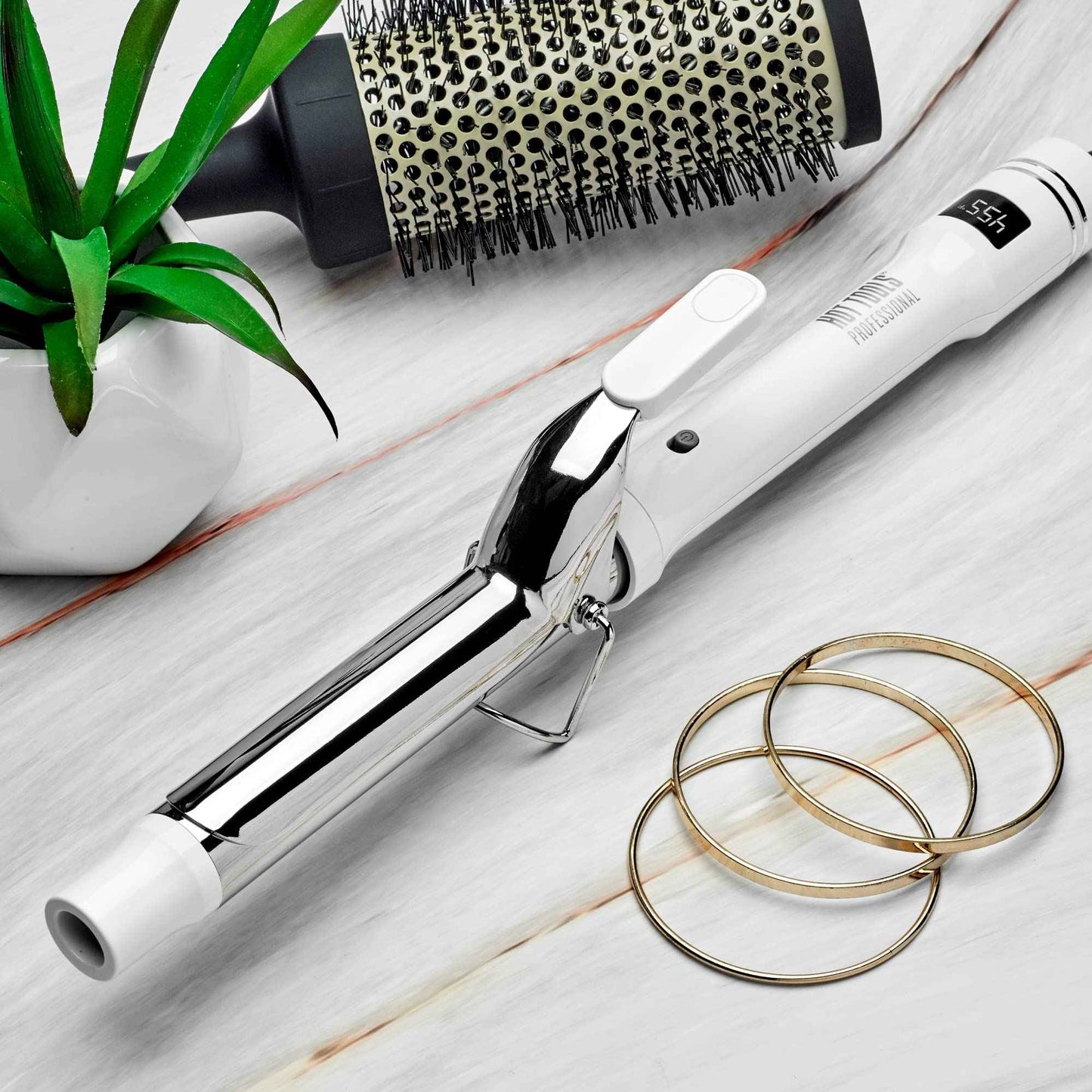 HOT TOOLS Pro Artist White Gold Digital Curling Iron, 1 inch