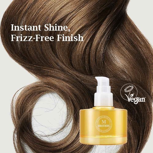 BRITISH M Annatto Hair Oil 4.73 fl. oz – Frizz-Free Shine, Deep Hydration, Natural Vegan Formula, UV Protection, Salon-Quality for All Hair Types