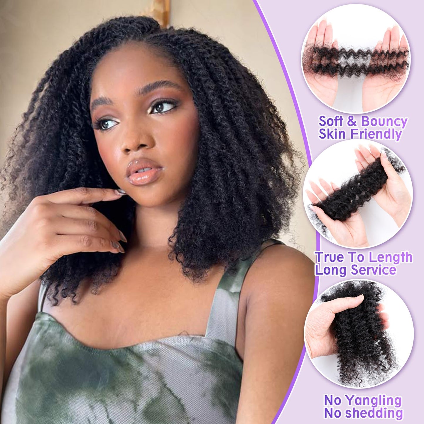14 inches Afro Kinkys Bulk Human Hair for Dreadlocks Extensions Repair Locs, Twist Braiding Afro Kinky Human Hair for Locs 1 Pack 30 Gram Natural Black Color（14 Inch，Pack/4)
