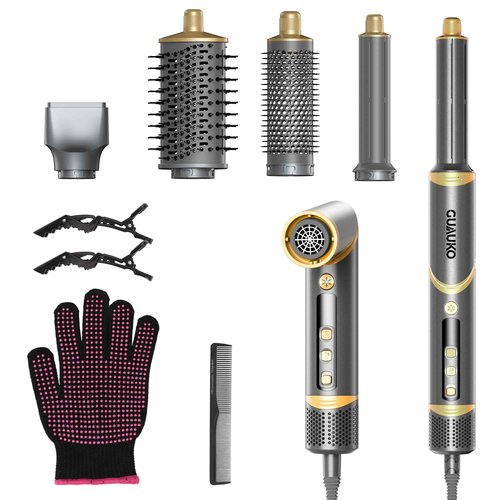 Hair Dryer Brush Hair Styler: 5 in 1 Air Styling & Drying System, 110,000 RPM Auto Air Wrap Hot Air Brush Set for Fast Drying, Curling Volumizing Smoothing&Styling, Detachable Oval Brush, Concentrator