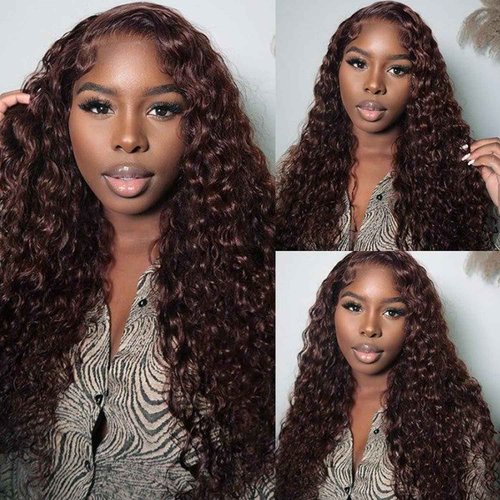 Sew in Hair Extensions Real Human Hair 24 Inch 120G Curly Weft Extensions Real Remy Hair Color #4 Chocolate Brown Deep Wave Hand Tied Weft Hair Extensions Human Hair for Women Wavy Human Hair Bundles