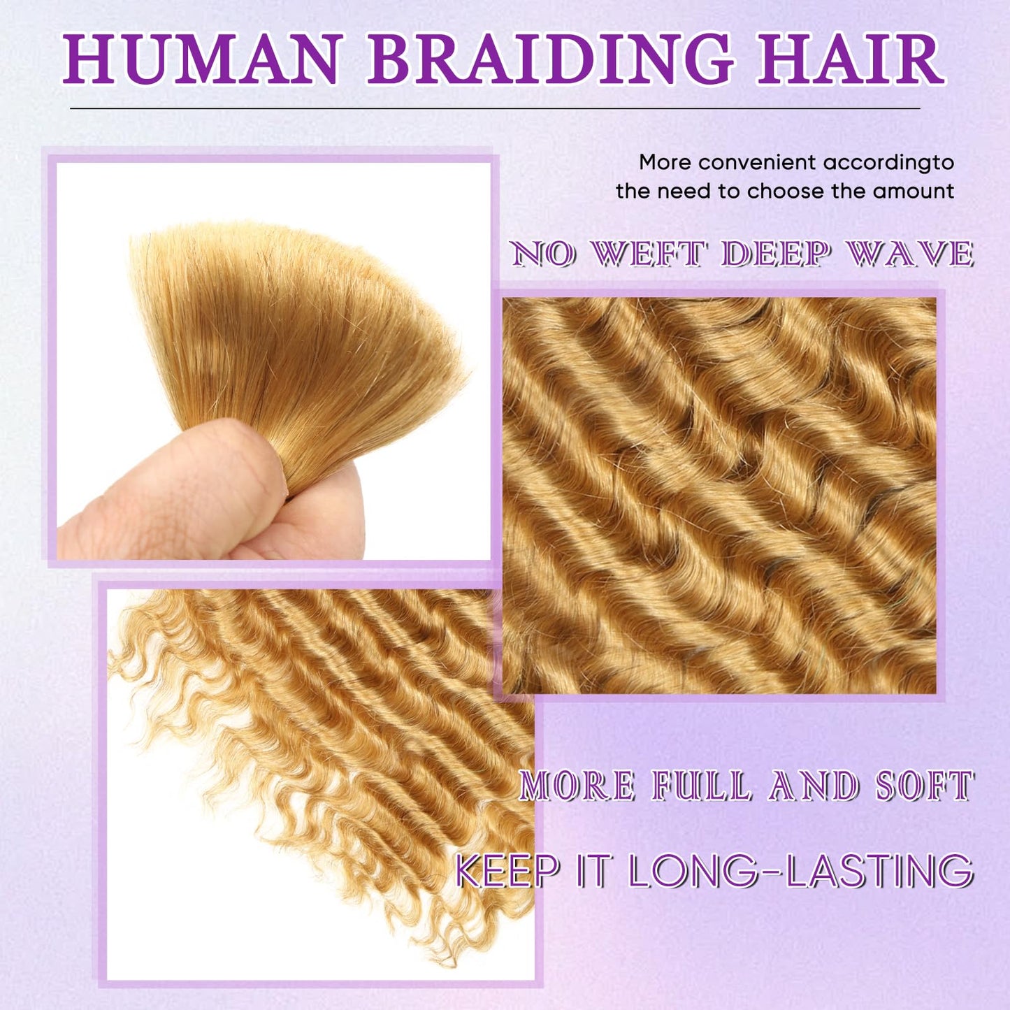 Human Braiding Hair 150g 20 Inch Boho Braids Human Hair Deep Wave Blonde Boho Hair For Braiding 6 Bundles/Pack No Weft Boho Human Braiding Hair Curly 27#