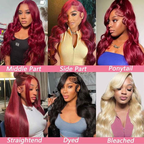 METDIO 99J Burgundy wig human hair 13x4 body wave lace front wigs human hair 180 Density Pre Plucked Glueless Wine red colored lace front wig for Women 26inch