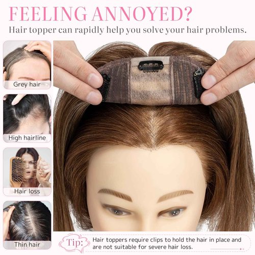 Rich Choices Hair toppers for women real human hair, 10 * 12cm silk base, Dark Brown hair pieces for women with thinning hair, no bangs 14 Inch #02