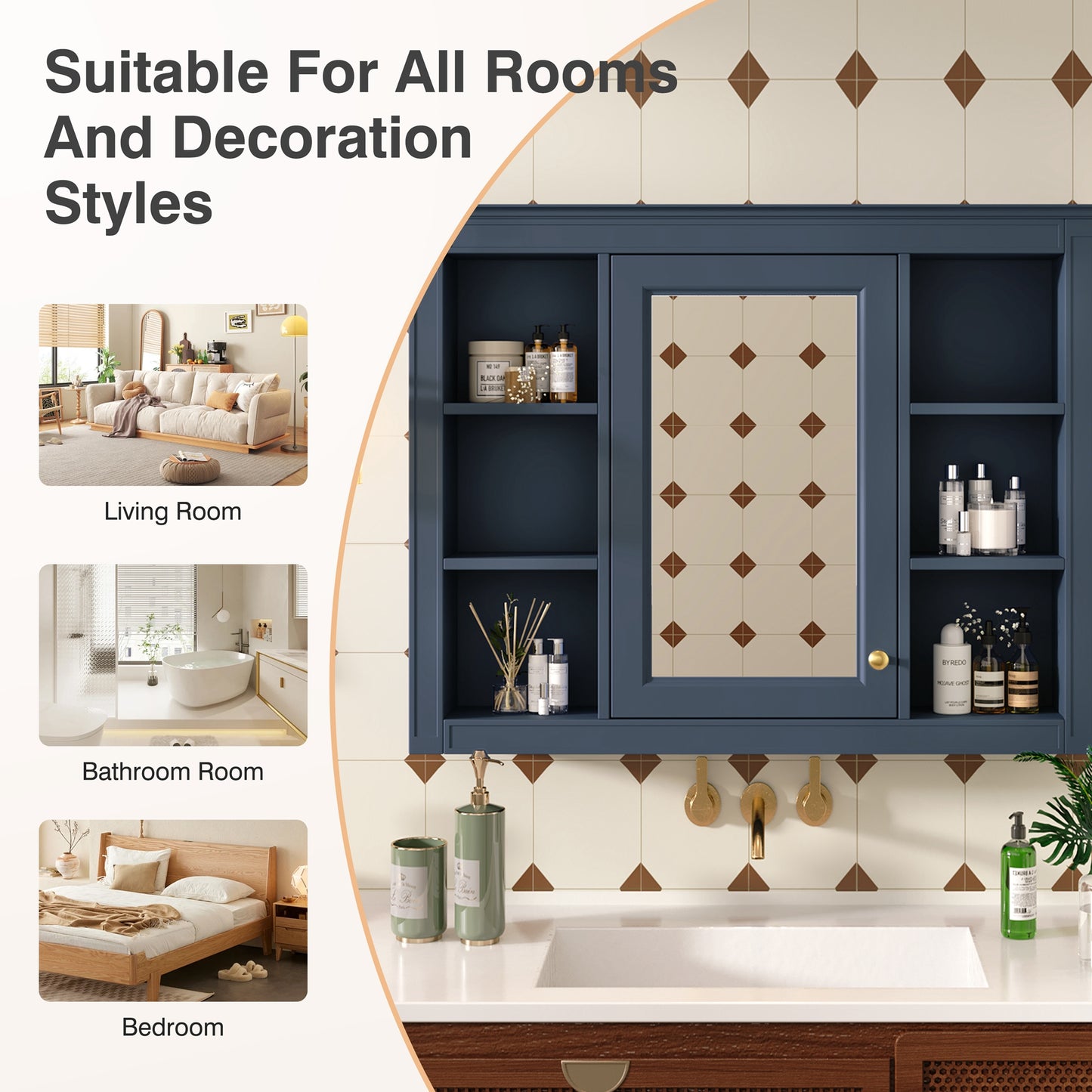 35'' x 28'' Wall Mounted Bathroom Storage Cabinet with Mirror - Blue