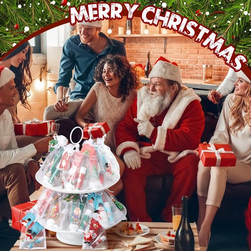 Henoyso 50 Set Christmas Hand Cream Bulk and Lip Balm Bulk Xmas Holiday Gifts Favors with Organza Bag Thank You Card and Acrylic Keychains Thank You Gift Set Bulk Christmas Stuffers Party Supplies