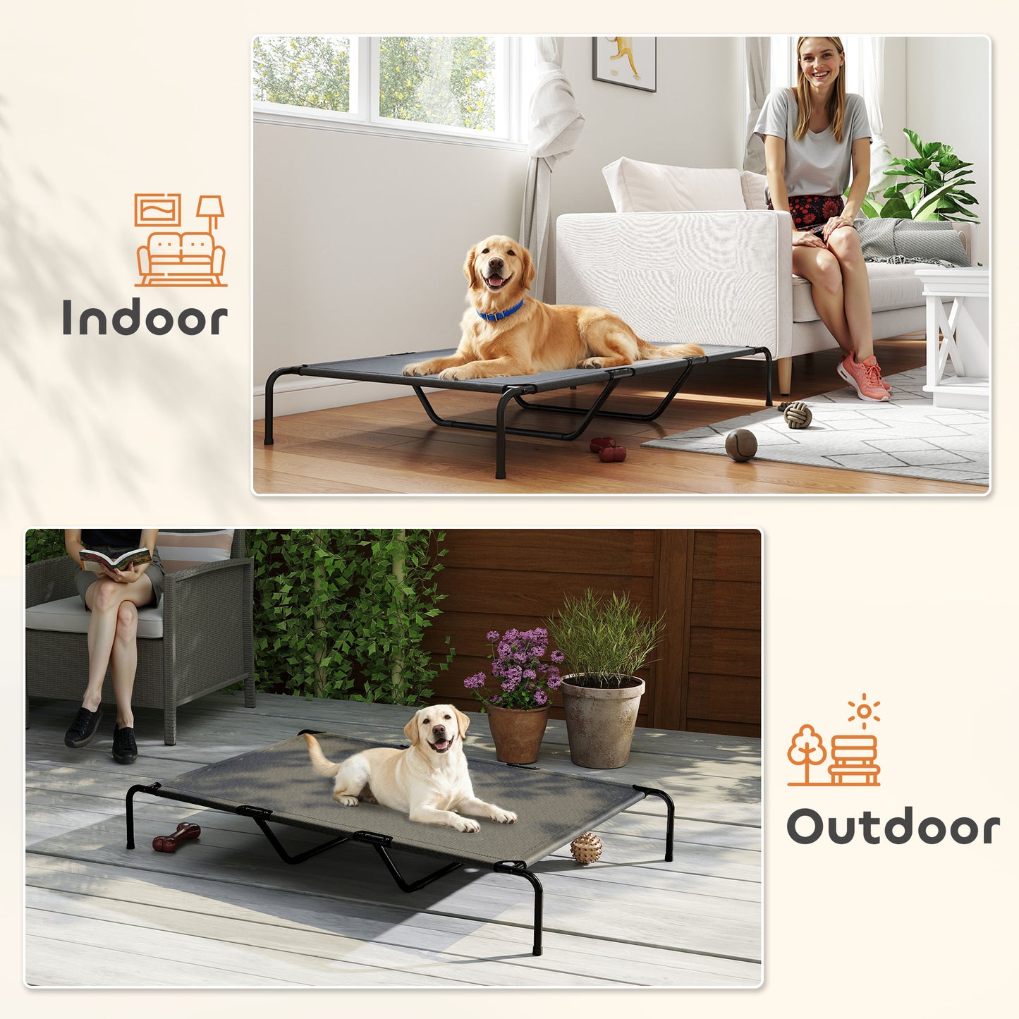 Elevated Large Dog Bed 60 Inch Gray Support Mesh Comfort Indoor Outdoor