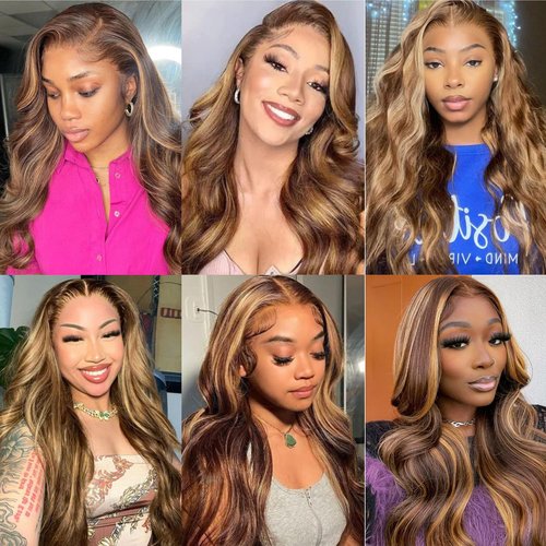 Aaliweya Highlight Lace Front Wigs Human Hair 4/27 Ombre 13x4 Body Wave Lace Frontal Wig for Women 180% Density Glueless Honey Blonde Wig Full and Thick Super Soft 18 inch