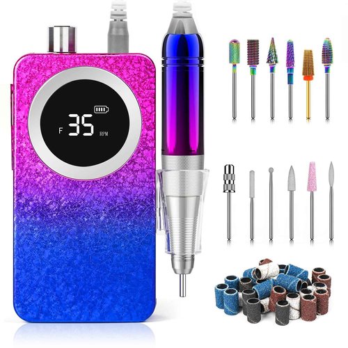 Ecagewill Portable 35000RPM Nail Drill Machine Gradient Color Electric Nail File with TFT Display Rechargeable Efile Professional Nail Drills for Gel Nails for Manicure Pedicure