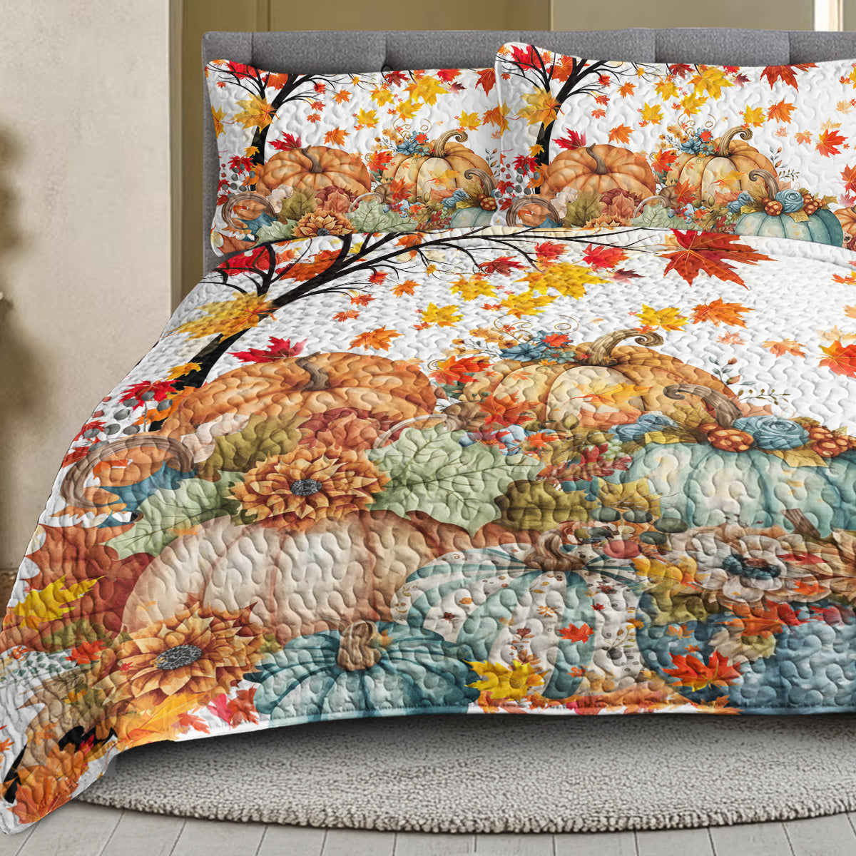 Colorful Pumpkin Pattern Quilt Set with Pillowcases - All Seasons