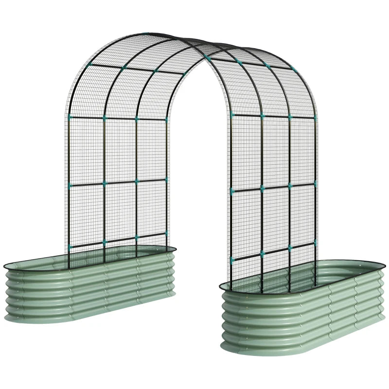 Garden Bed Set with Arch Trellis Climbing Net Galvanized Steel Green