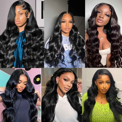 Fabimiya Body Wave Bundles Human Hair Natural Black Unprocessed Brazilian Virgin Hair Wave Bundles Natural Black Human Hair Quick 11A Weave Hair Extension