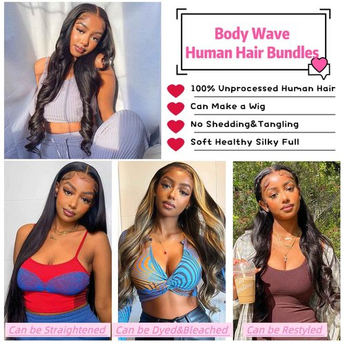 Releek 12A Body Wave Bundles Human Hair 22 24 26 Inch 3 Bundles Human Hair Bundles Brazilian Body Wave 100% Unprocessed Virgin Weave Bundles Human Hair Natural Black Color