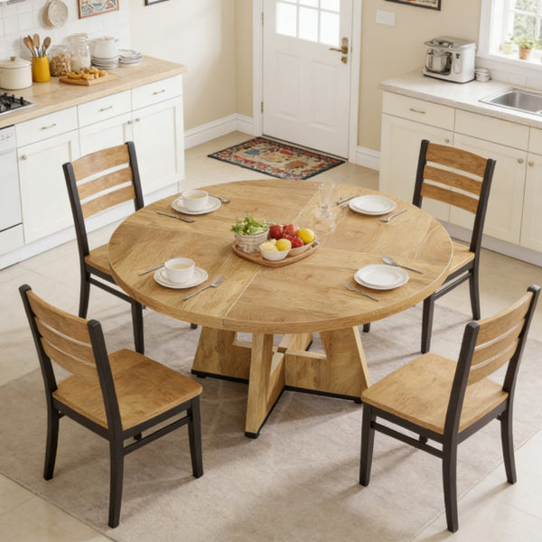 Round Dining Table - Rustic Wooden Design, 47-Inch Top