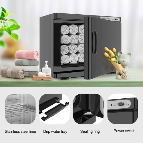 RyJaune Towel Warmer, 23L Towel Warmer Cabinet Can Hold 32 Wet Facial Towels,Hot Towel Warmer Use for Spa, Hair Beauty, Salon - Black