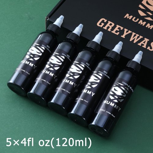 Mummy USA Custom Tattoo Ink Greywash Set,5 Bottles(4oz Each),Evenly Long Lasting Vibrant and Bright, No Irritation(4oz)