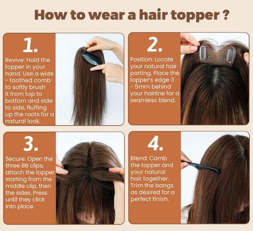 8x11cm Breathable Hair Topper, 12 inches 35g 120% Density Real Human Hair, 3 Non-Slip BB Clips, Wearable on Left, Right & Middle Part, Versatile Styling for Hair Loss & Volume Boost (Brown)