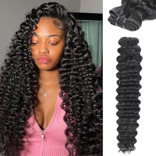 Dilekay 12A Human Hair Bundles 28 Inch Deep Wave Bundles Human Hair 100% Unprocessed Brazilian Virgin Curly Wavy Bundle Human Hair Extensions for Women Natural Black