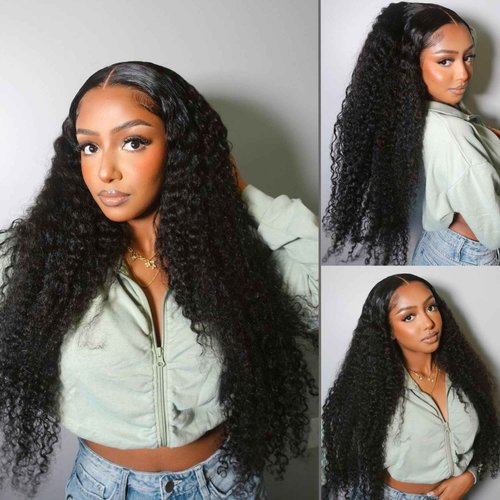HAVI KING 30inch Deep Wave Lace Front Wigs Human Hair with Baby Hair 13x6 Glueless HD Full Lace Front Wig Pre-Drawn Bleaching Knot 200% Density Deep Curly Lace Frontal Wig Natural Color for Woman