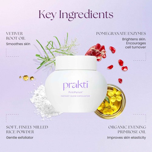 Prakti PritiPolish Instant Glow Exfoliator, Gentle Facial Scrub Clears & Minimizes Pores, Instantly Smooths & Softens with Natural AHAs, 1 oz