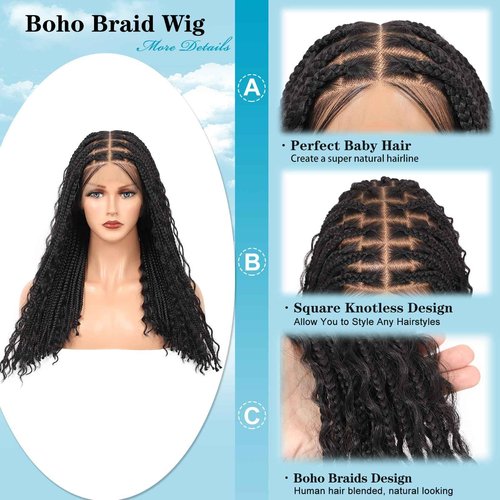 Esnccur 13x8 HD Lace Braided Wigs for Black Women Knotless Box Braid Wig Premium Synthetic Braided Lace Front Wigs with Baby Hair 18 Inch