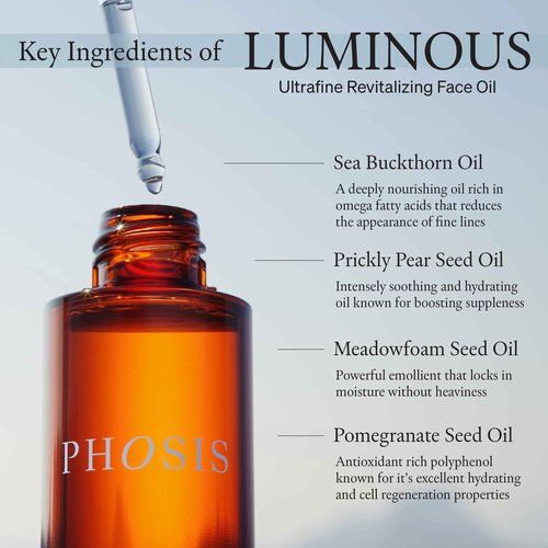 Phosis - Luminous Ultrafine Revitalizing Face Oil for Women – Lightweight Facial Glow Elixir with Sea Buckthorn, Prickly Pear, Pomegranate & Meadowfoam – Gua Sha Tool & Skincare Companion – 30ml