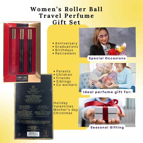Carolina Herrera Good Girl Perfume For Women Mini EDP Rollerball Gift Set – 3 x 0.34 Ounce