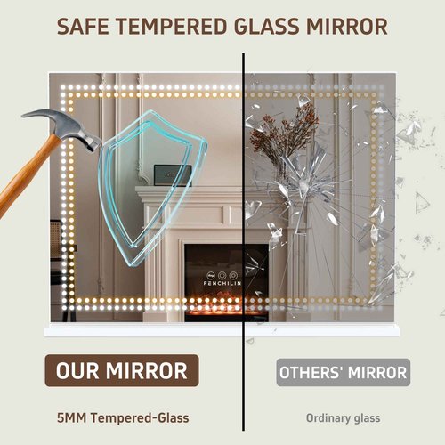 FENCHILIN Vanity Mirror with Lights 32"x 23" Makeup Mirror Lighted LED Makeup Vanity Mirror 3 Dimmable Modes Smart Touch Control Hollywood Mirror with Lights 10X Magnification White