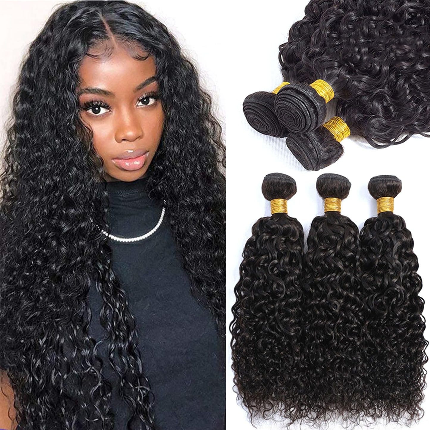 12A Curly Bundles Human Hair 14" 16" 18" 300g Brazilian Kinky Curly Human Hair Weave 3 Bundles 100% Unprocessed Brazilian Virgin Hair Bundles Double Weft Remy Hair Natural Color