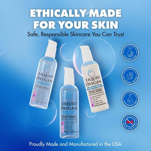 Liquid Oxygen Acne Treatment System for Acne-Prone Skin | Oxygen-Infused | Cleansing Wash, Blackhead Astringent & Hydrating Moisturizer | Blemish Control & Pimple Treatment | Dermatologist-Recommended