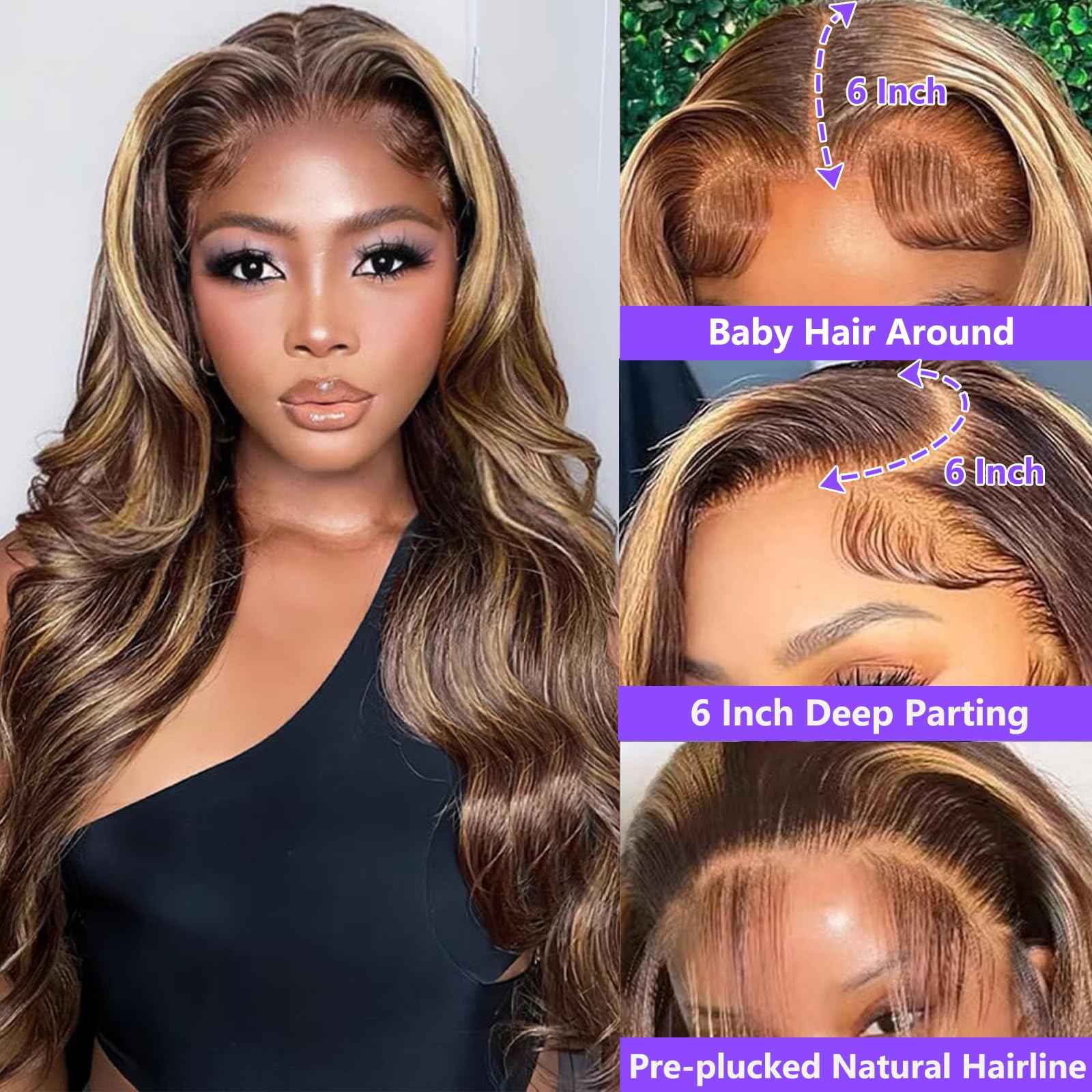 Honey Blonde Ombre Lace Front Wig - Body Wave 13X6, Pre-Plucked HD Frontal, 180 Density, Glueless, 22 Inch