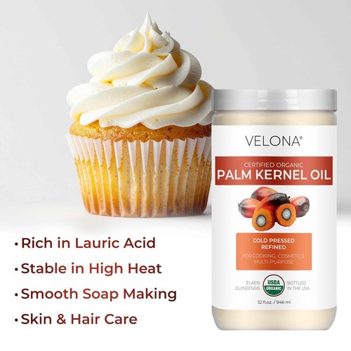 velona USDA Certified Organic Palm Kernel Oil - 64 Fl Oz | 100% Pure and Natural Carrier Oil | Refined, Cold Pressed | Face, Hair, Body & Skin Care | Use Today - Enjoy Results