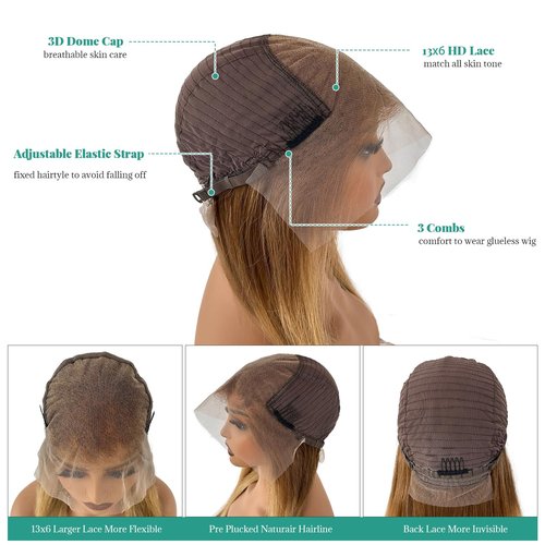 Munx Honey Blonde Lace Front Wig Human Hair Pre Plucked 13x6 Colored Lace Front Wigs for Black Women 180% Density Free Part Human Hair HD Lace Frontal Wigs 22 Inch Full Ends