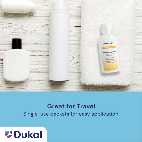 Dukal DawnMist Hand and Body Lotion with Dispensing Cap, 2 oz. – Pack of 144 Travel-Sized Moisturizing Bottles for Soft, Hydrated Skin