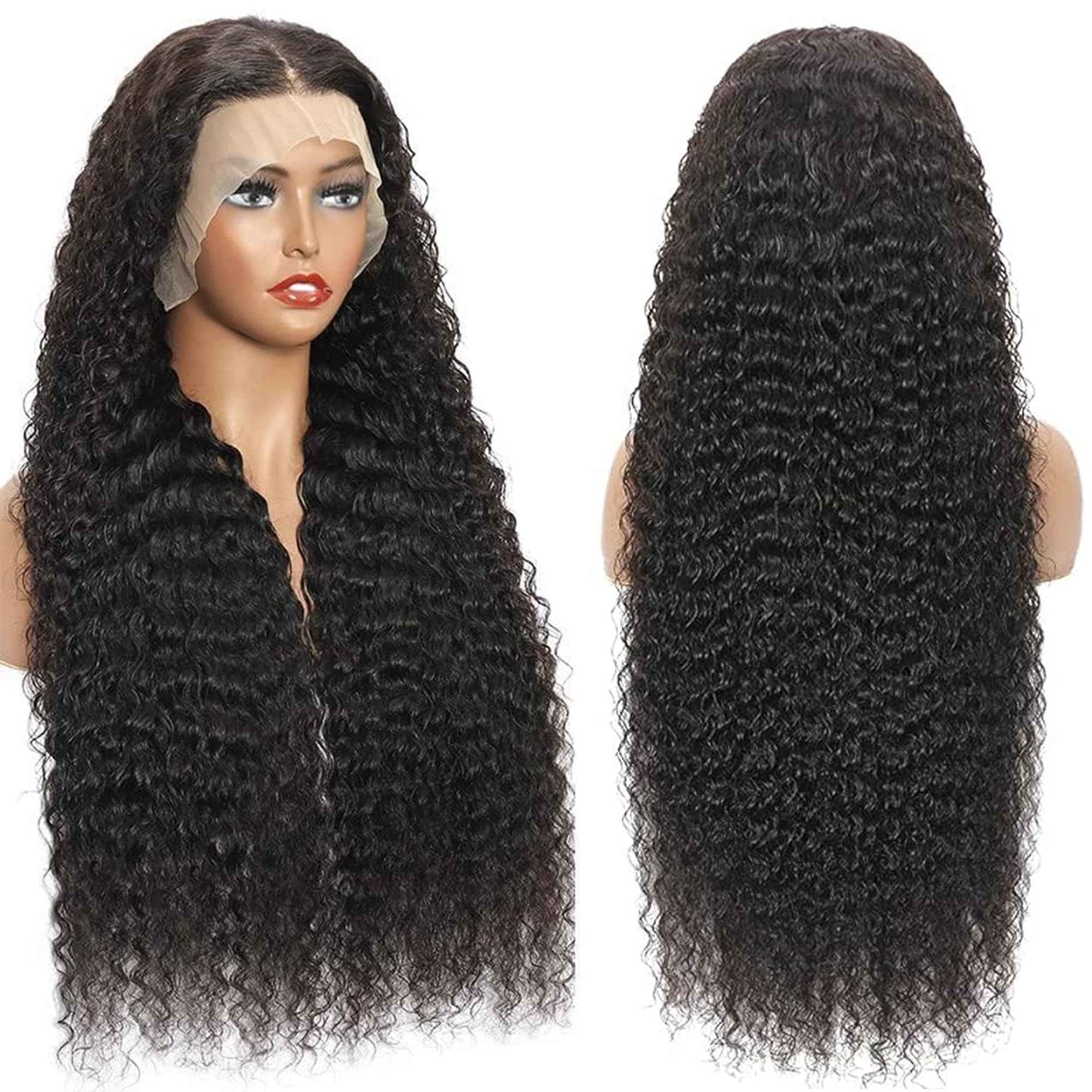 13x6 Deep Wave Lace Front Wigs - 200% Density HD Transparent Frontal Wigs - Glueless, Pre-Plucked with Baby Hair - Natural Black (30Inch)